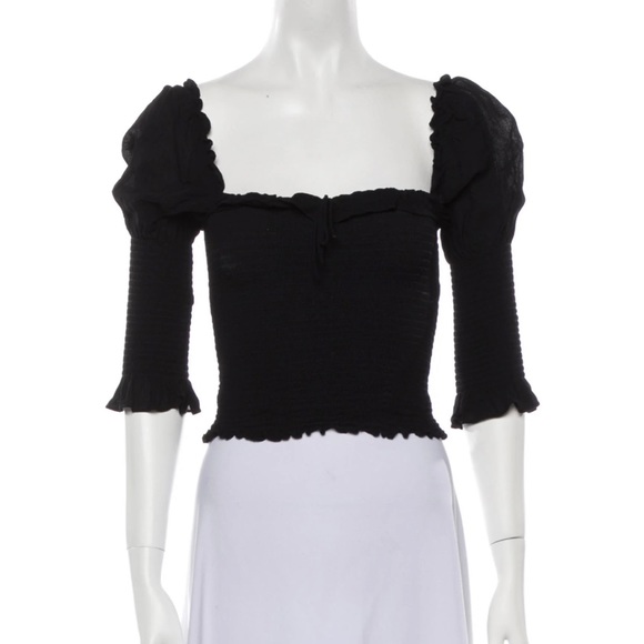 Black Reformation Square Neckline Three-quarter Sleeve Top - Picture 5 of 7